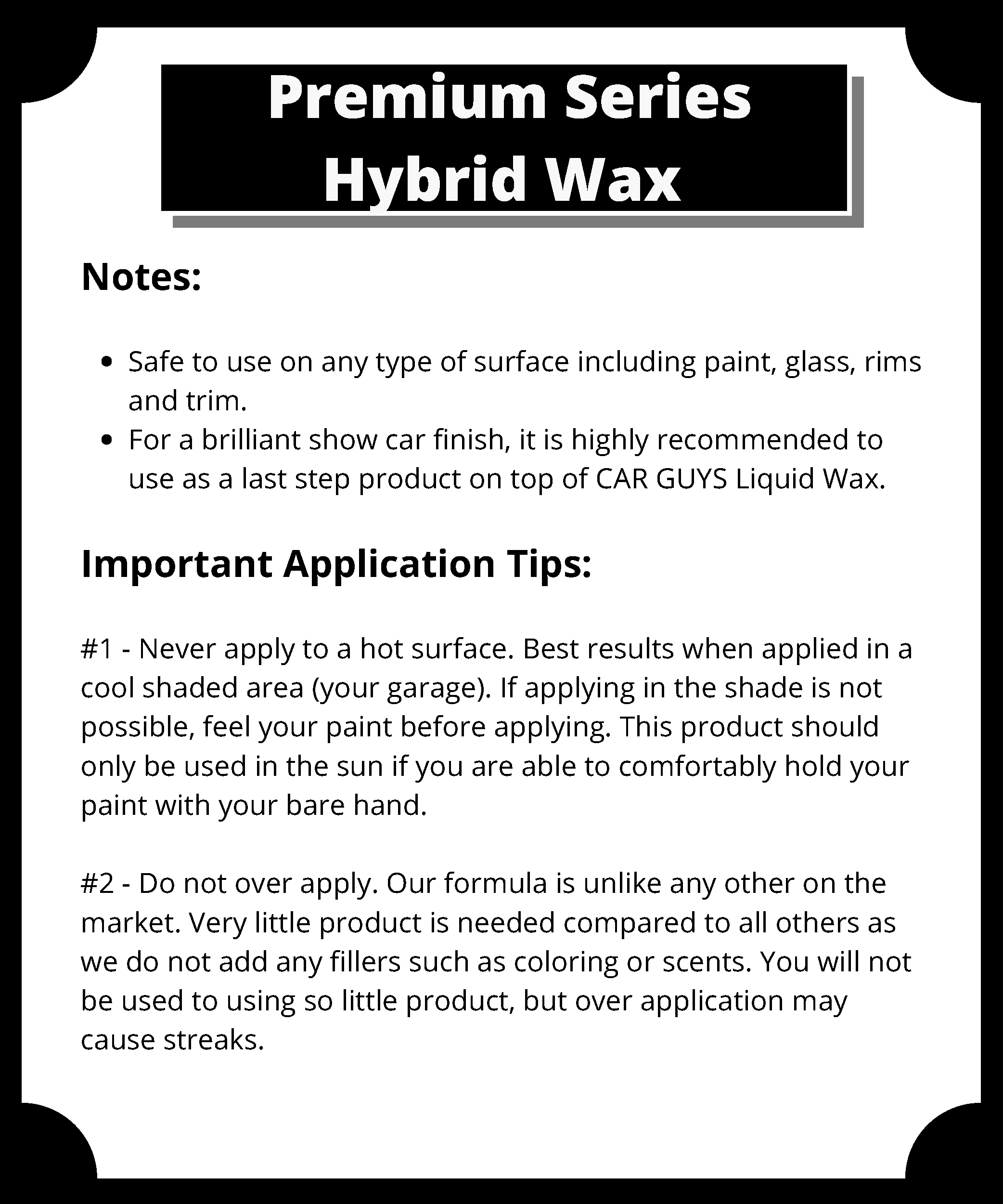 Hybrid Wax PDF Instructional PDFs CAR GUYS Support