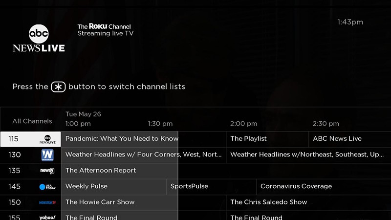 Live TV Channel Guide displaying All channels