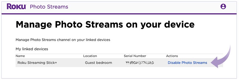 Disable the Photo Streams feature on a specific Roku streaming device