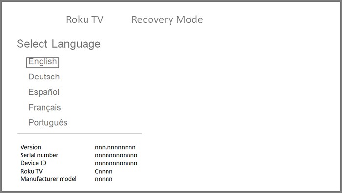 Recovery Mode screen - select language