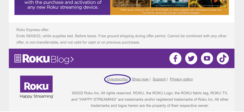 unsubscribe from roku marketing emails