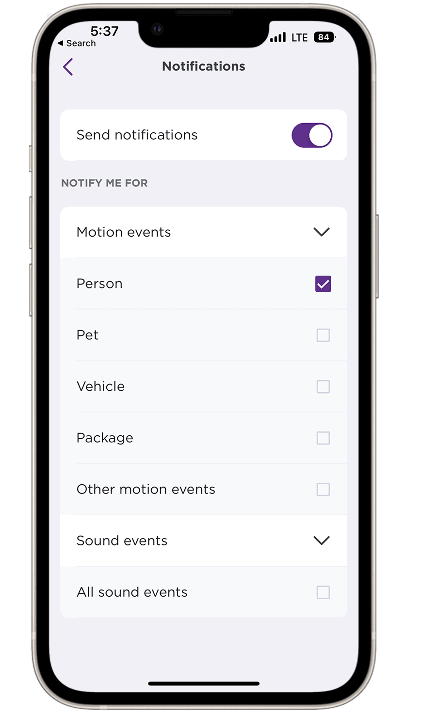 Choosing only person events can reduce notifications by as much as 70 percent