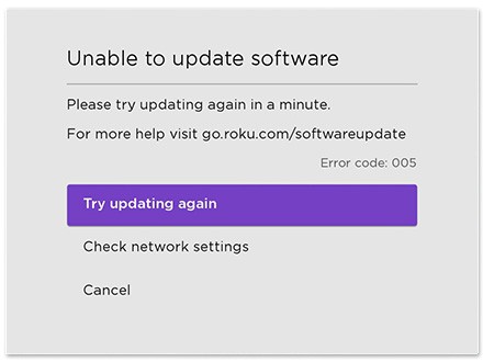 Unable to update software error message