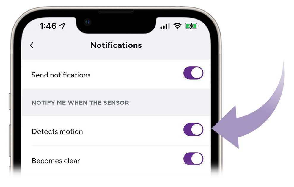 Roku Smart Home mobile app notifications screen with notification settings highlighted