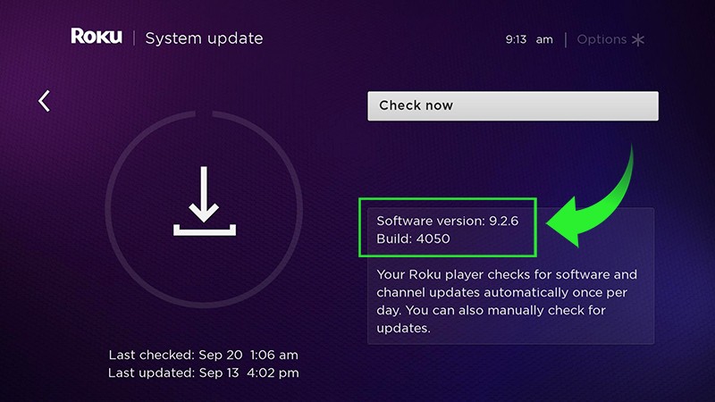 Roku system update screen