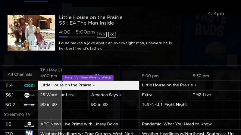 Live TV Channel Guide displaying More Ways to Watch indicator