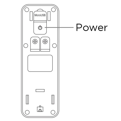 Wire-free Video Doorbell with power button labeled