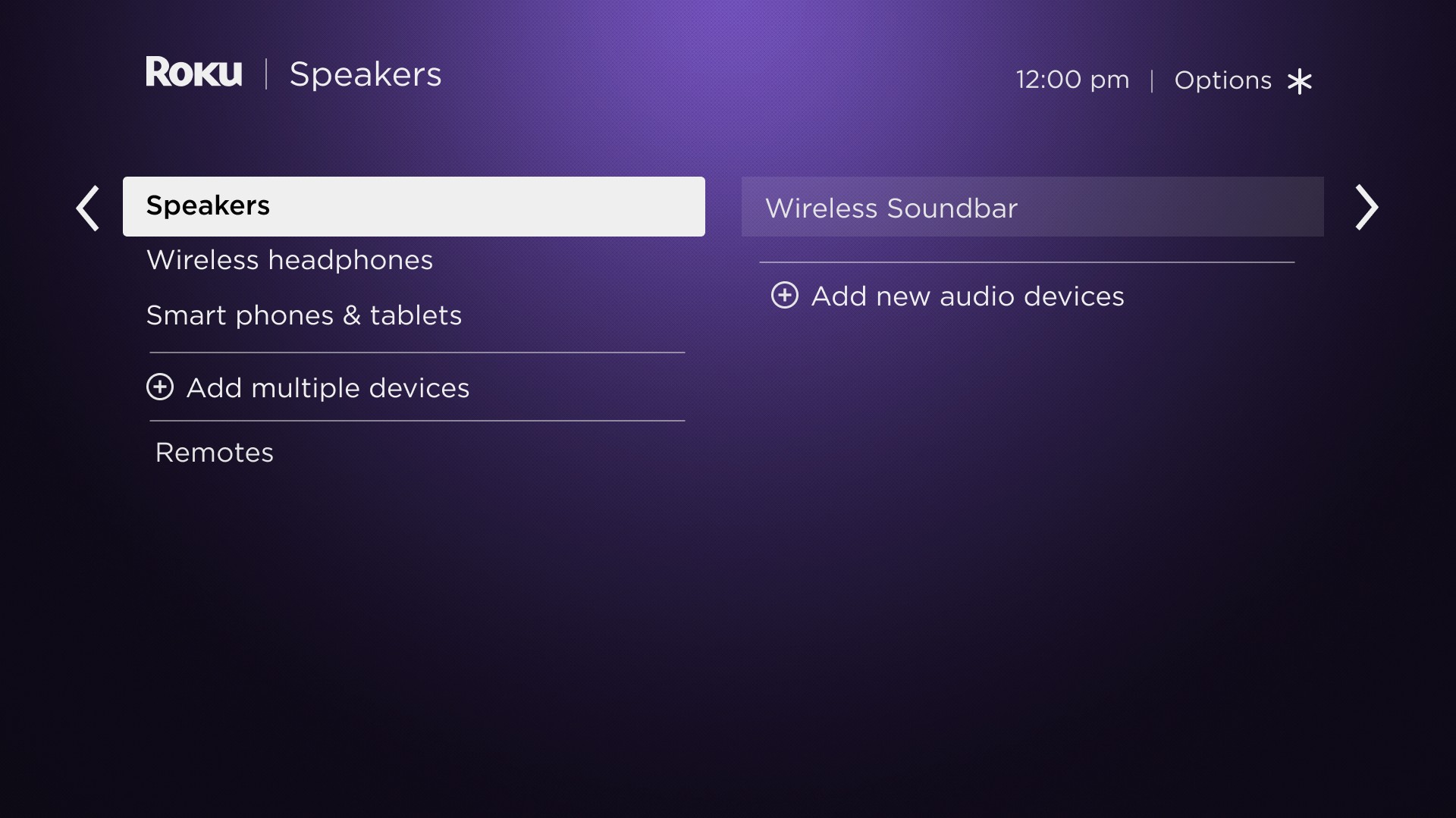 Remotes & devices screen displaying Wireless soundbar