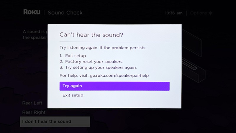 I can't hear sound screen on Roku TV Wireless Speakers