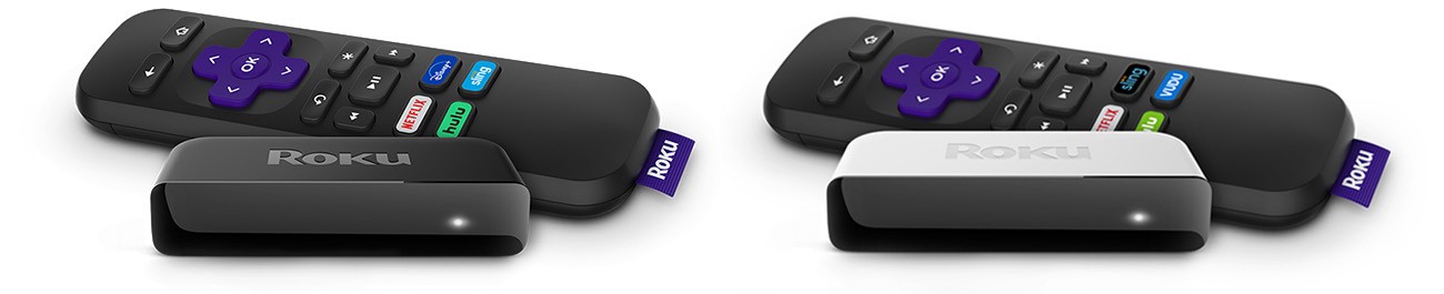 Roku Premiere with black housing and Roku Premiere with white housing