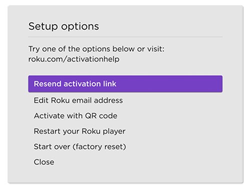 Setup options menu