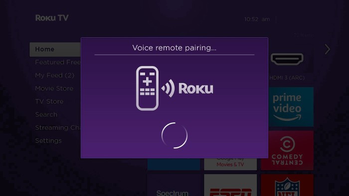 Roku Touch pairing from the Home screen