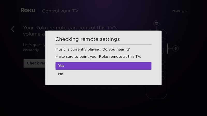 Setting up TV power and volume control - step 2