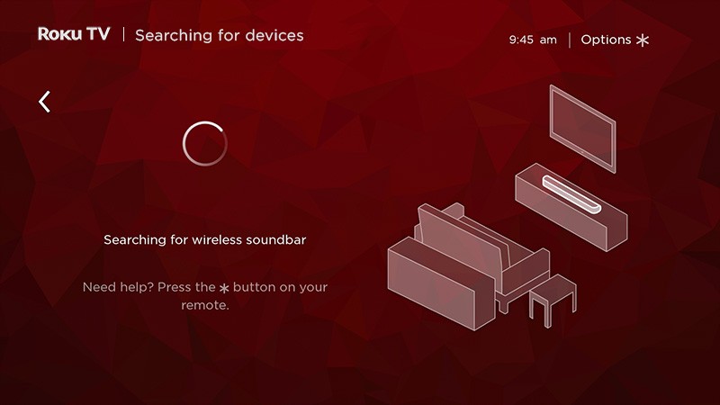 Roku TV Wireless Soundbar pairing screen