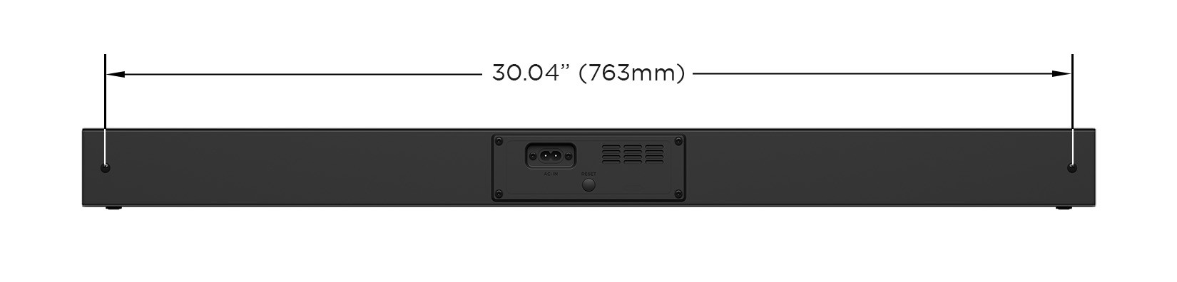 Roku TV Wireless Sounbar mount sockets with dimensions