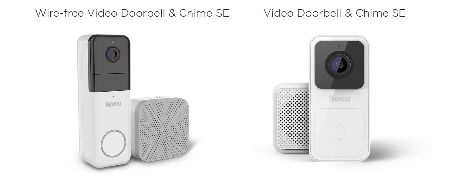 Roku Wire-free Video Doorbell and Chime SE next to Roku Video Doorbell and Chime SE with titles