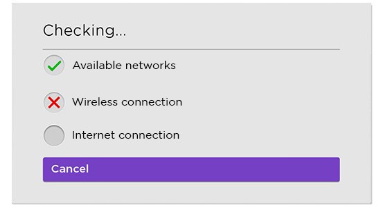 Connection check message showing a red X next to Wireless connection.