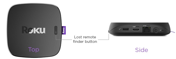 Examples of Roku players with a lost remote finder button