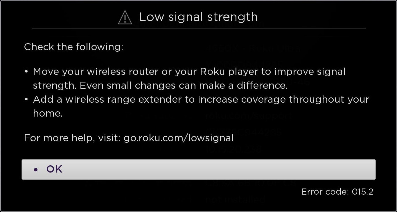 Low signal strength message - error code 015.2