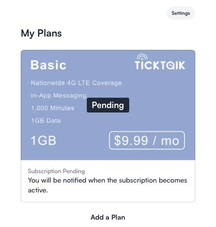 ticktalk wireless pending