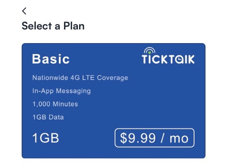 ticktalk wireless select a plan