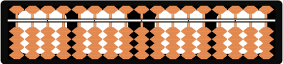 Abacus set that shows the default position for each column. All of the top row beads are in the up position, and down in the bottom row.